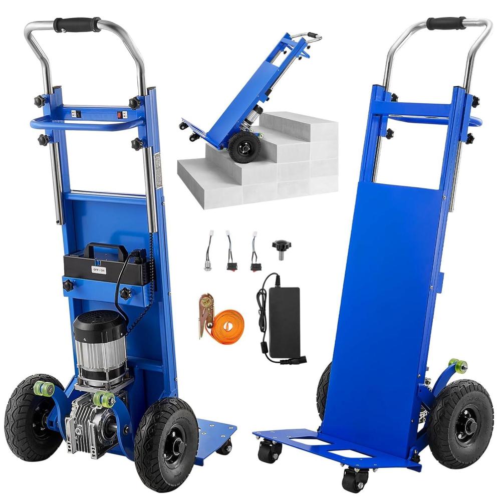 image:imageVEVOR Electric Stair Climbing Dolly 880lbs Electric Stair Climbing Hand Trucks with 1575in Rope amp Extendable Handle Heavy Duty Stair Climber for Warehouse Logistics Moving FurnitureBlueBlue