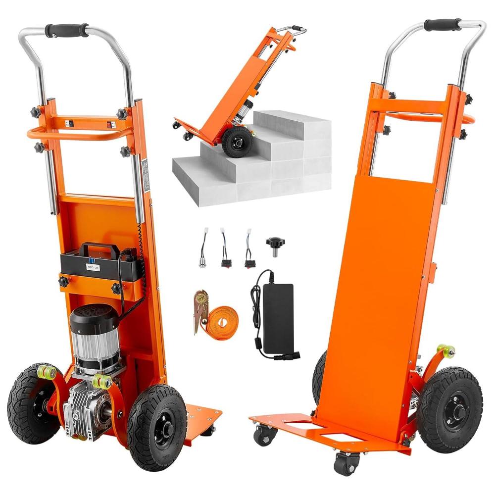 image:imageVEVOR Electric Stair Climbing Dolly 880lbs Electric Stair Climbing Hand Trucks with 1575in Rope amp Extendable Handle Heavy Duty Stair Climber for Warehouse Logistics Moving FurnitureBlueOrange