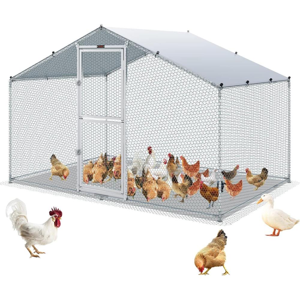image:imageVEVOR Large Metal Chicken Coop 197x98x65ft Walkin Chicken Runs for Yard with Cover Spire Roof Hen House with Security Lock for Outdoor and Backyard Farm Duck Rabbit Cage Poultry PenSilver Spire Roof with Split Door