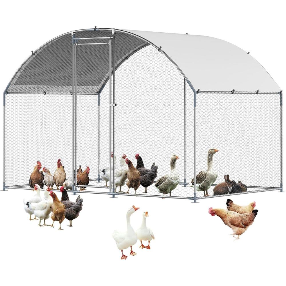 image:imageVEVOR Large Metal Chicken Coop 197x98x65ft Walkin Chicken Runs for Yard with Cover Spire Roof Hen House with Security Lock for Outdoor and Backyard Farm Duck Rabbit Cage Poultry PenSilver Dome Roof