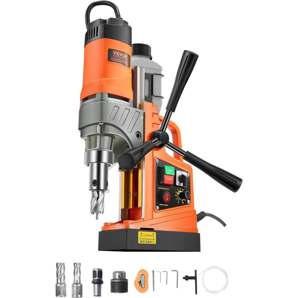 image:imageVEVOR Magnetic Drill 1450W Motor 16 in Boring Diameter 2810 lbf Portable Electric Mag Drill Press with 2 Coring Bits Variable Speed Drilling Machine for Metal Surface Home Improvement IndustryW 157 2pcs Tapping NEW