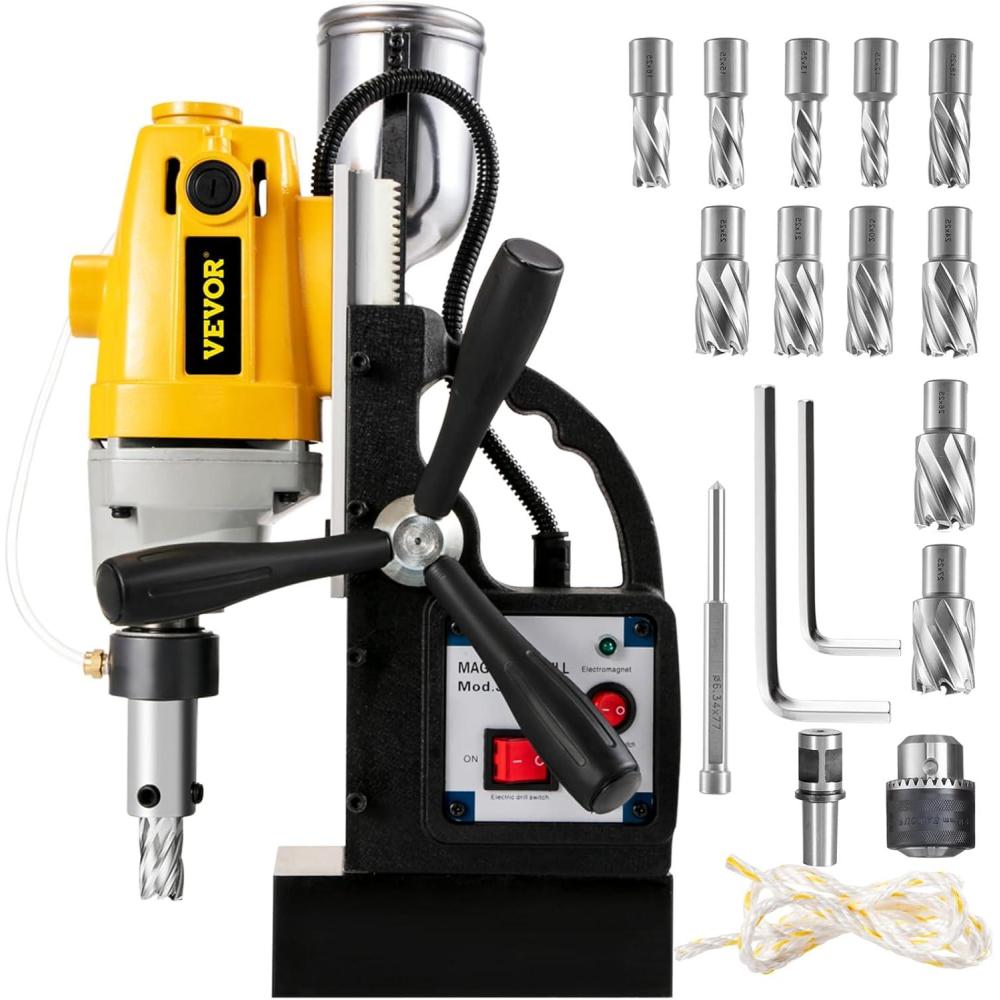image:imageVEVOR Magnetic Drill 1450W Motor 16 in Boring Diameter 2810 lbf Portable Electric Mag Drill Press with 2 Coring Bits Variable Speed Drilling Machine for Metal Surface Home Improvement IndustryW 16 11pcs  Classic