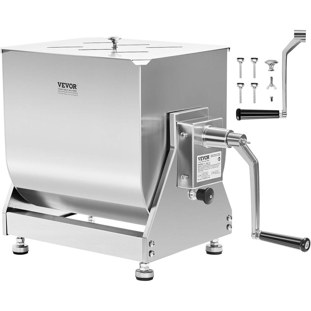 image:imageVEVOR Manual Meat Mixer 15 Pound Capacity Tank Meat Processing Equipment Stainless Steel Meat Mixer Sausage Mixer Machine with Lid and Handle Ground Beef Hand Mixer SilverBX30T
