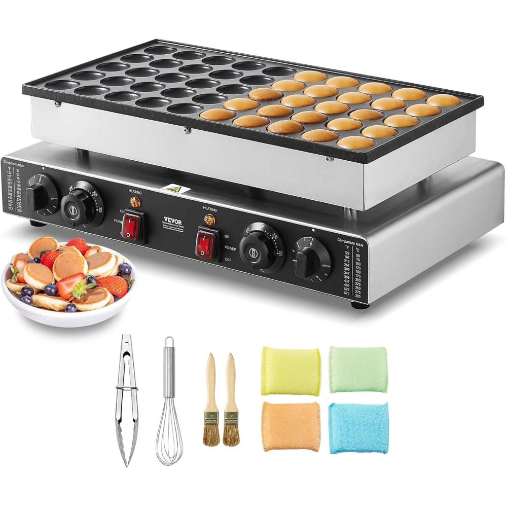 image:imageVEVOR Mini Pancake Maker 25PCS 43mm Diameter Dutch Muffin Waffle Baker Nonstick Stainless Steel Poffertjes Grill Commercial Electric Dorayaki Machine Temp amp Time Control Home Kitchen Restaurant50pcs