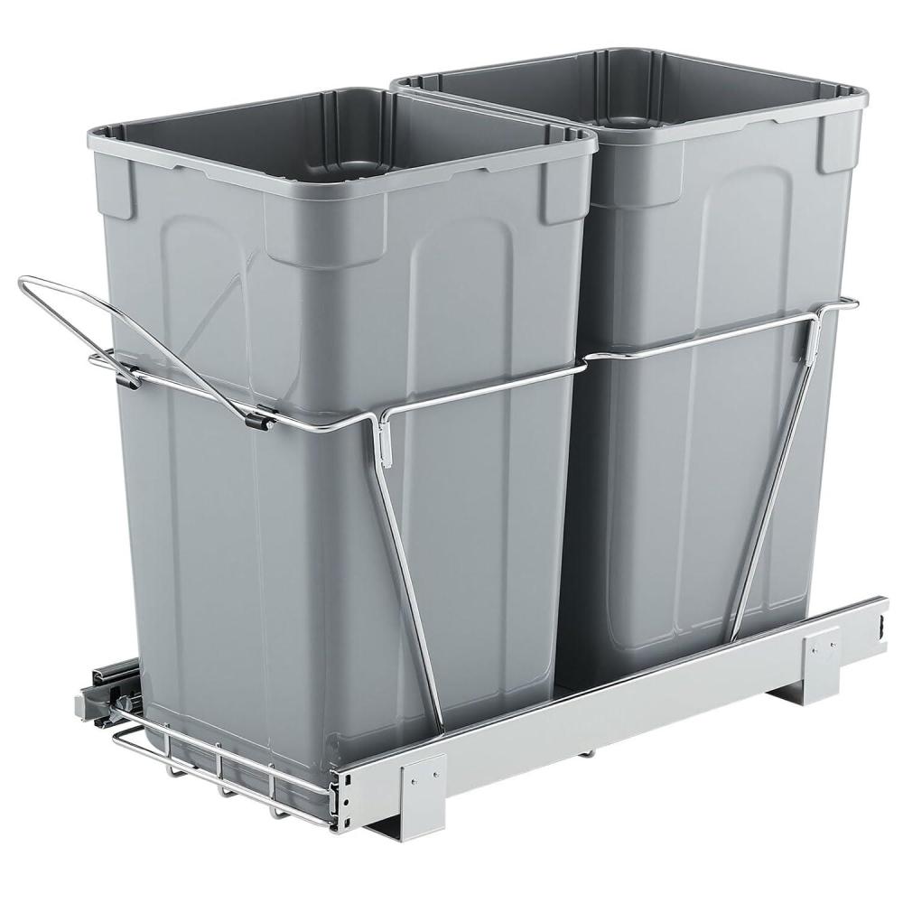 image:imageVEVOR PullOut Trash Can 27 QT x2 Double Under Mount Kitchen Waste Container Heavy Duty Garbage Recycling Bin with Door Kit and Soft Close Slide for Kitchen Cabinet Sink Under Counter Grey54QT27QTx2