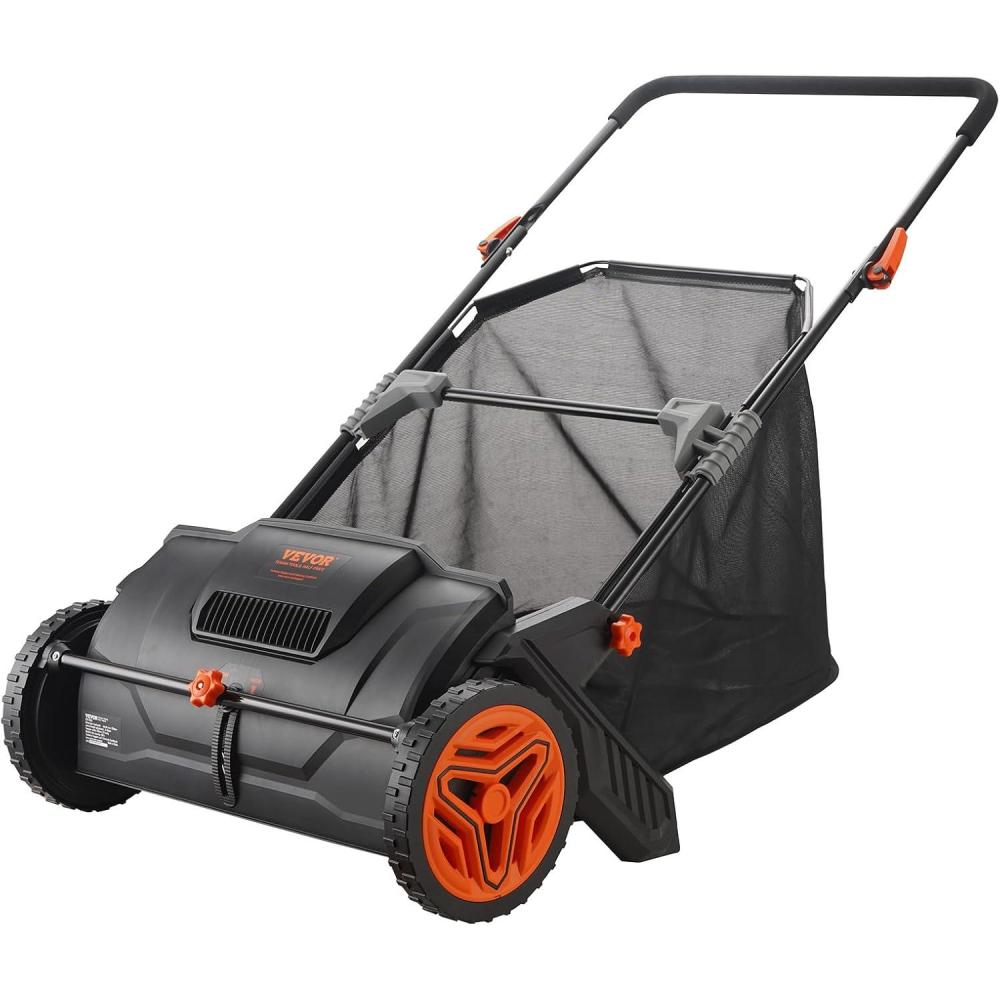 image:imageVEVOR Push Lawn Sweeper 26 Inch Leaf amp Grass Collector Strong Rubber Wheels amp Heavy Duty Thickened Steel Durable to Use with Large Capacity 7 ft Mesh Collection Bag 4 Spinning Brushes21 inch