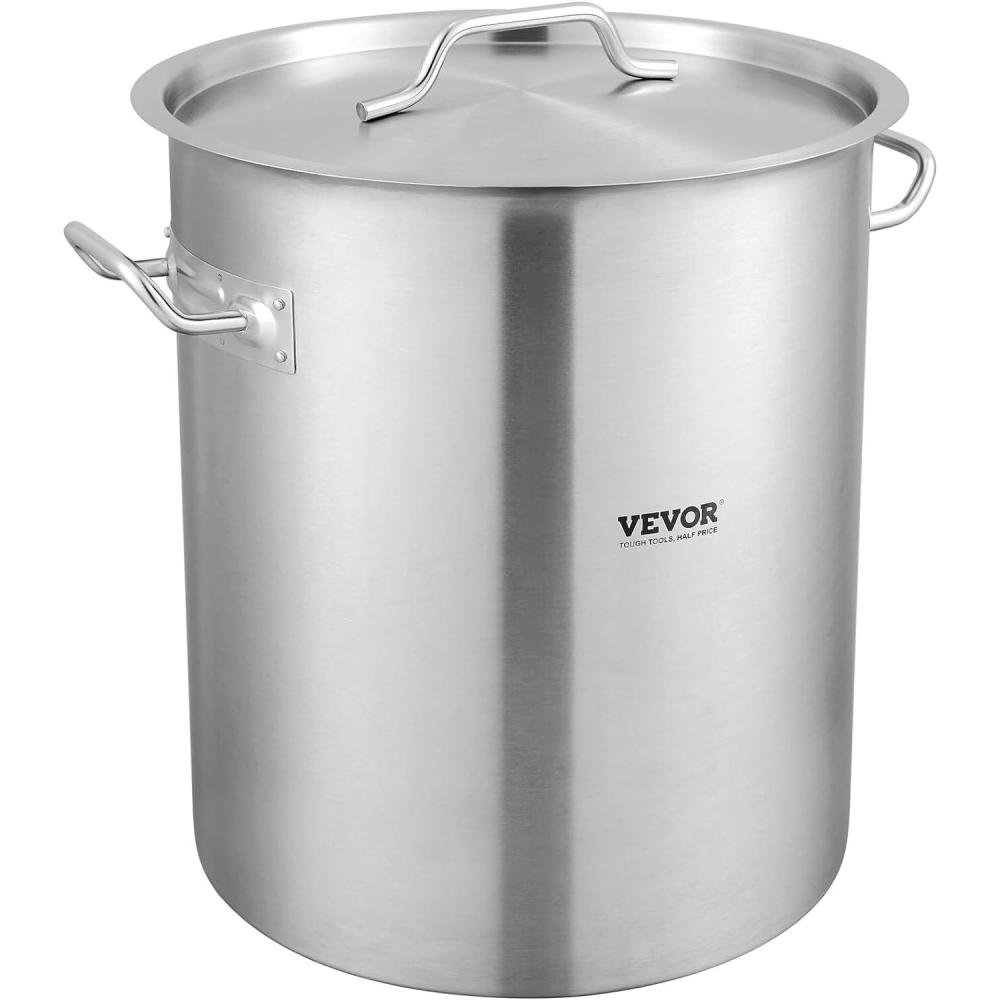 image:imageVEVOR Stainless Steel Stockpot 84 Quart Large Cooking Pots Cookware Sauce Pot with Basket Lid and Handle Heavy Duty Commercial Grade Stock Pot Sanding Treatment for Large Groups Events Silver42 Quarts