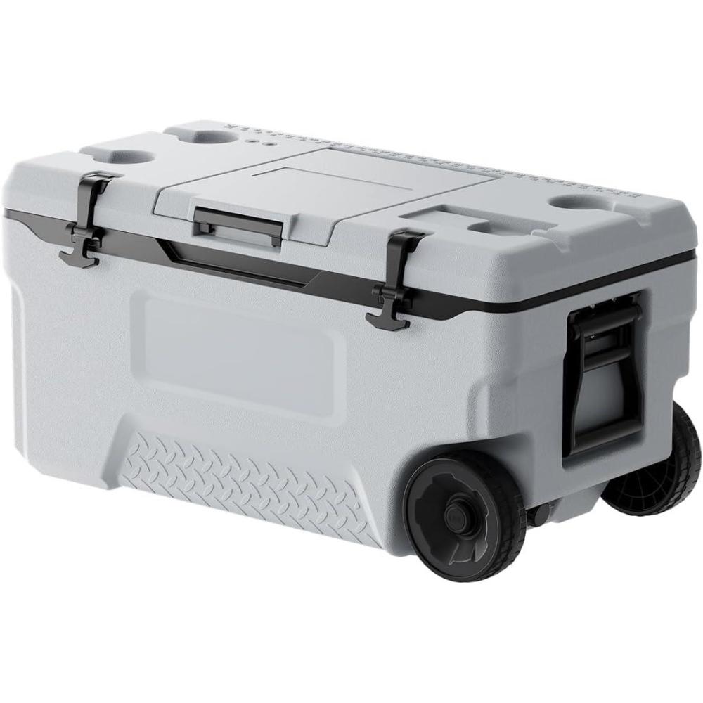 image:imageVEVOR UltraLight Hard Cooler Ice Retention Cooler with Heavy Duty Handle Ice Chest Lunch Box for Camping Travel Outdoor Keeps Cool for up to 6 Days 30 Lighter Than Rotomolded Coolers74 QT with wheels