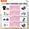 VEVOR 15×15 Heat Press Machine 8 in 1 Combo with 30 OZ Tumbler Press & Hat Press, Slide Out Heat Press Sublimation Machine for T-Shirts, Hats Caps Tumblers Glass Cans Mugs, and Plates (Light Green)(5 in 1 Pink-15×15-30OZ)