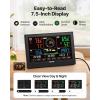 VEVOR 7-in-1 Wi-Fi Weather Station with APP, 7.5-Inch VA Display, Wireless Solar Powered Outdoor Sensor, Rain Gauge, Indoor Outdoor for Weather Forecast, Wind Speed, Temperature, Humidity, Rainfall(5-in-1 Wi-Fi with APP)