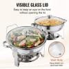 VEVOR Chafing Dish Buffet Set, 5 Qt 4 Pack, Stainless Steel Chafer with 4 Full Size Pan, Round Catering Warmer Server with Glass Lid Water Pan Folding Stand Fuel Holder, for Wedding Banquet, Gold(Silver)