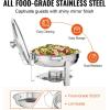 VEVOR Chafing Dish Buffet Set, 5 Qt 4 Pack, Stainless Steel Chafer with 4 Full Size Pan, Round Catering Warmer Server with Glass Lid Water Pan Folding Stand Fuel Holder, for Wedding Banquet, Gold(Silver)