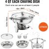 VEVOR Chafing Dish Buffet Set, 5 Qt 4 Pack, Stainless Steel Chafer with 4 Full Size Pan, Round Catering Warmer Server with Glass Lid Water Pan Folding Stand Fuel Holder, for Wedding Banquet, Gold(Silver)