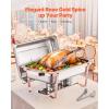 VEVOR Chafing Dish Buffet Set, 8 Qt 6 Pack, Stainless Steel Chafer with 6 Full Size Pans, Rectangle Catering Warmer Server with Lid Water Pan Stand Fuel Holder, for Weddings Parties Banquets, Silver(Rose Gold)