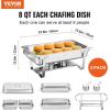 VEVOR Chafing Dish Buffet Set, 8 Qt 6 Pack, Stainless Steel Chafer with 6 Full Size Pans, Rectangle Catering Warmer Server with Lid Water Pan Stand Fuel Holder, for Weddings Parties Banquets, Silver(Silver)