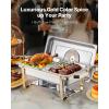 VEVOR Chafing Dish Buffet Set, 8 Qt 6 Pack, Stainless Steel Chafer with 6 Full Size Pans, Rectangle Catering Warmer Server with Lid Water Pan Stand Fuel Holder, for Weddings Parties Banquets, Silver(Gold)