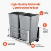 VEVOR Pull-Out Trash Can, 27 QT x2 Double Under Mount Kitchen Waste Container, Heavy Duty Garbage Recycling Bin with Door Kit and Soft Close Slide, for Kitchen Cabinet, Sink, Under Counter (Grey)(54QT)