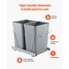 VEVOR Pull-Out Trash Can, 27 QT x2 Double Under Mount Kitchen Waste Container, Heavy Duty Garbage Recycling Bin with Door Kit and Soft Close Slide, for Kitchen Cabinet, Sink, Under Counter (Grey)(70QT(35QTx2))