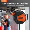 VEVOR Retractable Air Hose Reel, 3/8 IN x 50 FT Hybrid Air Hose Max 300PSI, Air Compressor Hose Reel with 5 ft Lead in, Ceiling/Wall Mount Heavy Duty Single Arm Steel Reel(Enclosed Reel)
