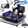 VEVOR 8 in 1 Heat Press Machine 15×15 Inch, 360° Swing Away Tshirt Press, Digital Professional Sublimation Heat Transfer for T Shirts Hat Cap Mug Plate(Blue)