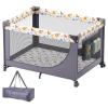 VEVOR Baby Travel Crib and Play Yard, Folding Baby Playpen with Soft Mattress Pad, Portable Toddlers Crib with Breathable Mesh and Travel Bag, Indoor/Outdoor Kid Activity Center for 0-36 Months Babies