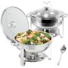 VEVOR Chafing Dish Buffet Set, 5 Qt 4 Pack, Stainless Steel Chafer with 4 Full Size Pan, Round Catering Warmer Server with Glass Lid Water Pan Folding Stand Fuel Holder, for Wedding Banquet, Gold(Silver)