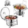 VEVOR Chafing Dish Buffet Set, 5 Qt 4 Pack, Stainless Steel Chafer with 4 Full Size Pan, Round Catering Warmer Server with Glass Lid Water Pan Folding Stand Fuel Holder, for Wedding Banquet, Gold(Silver-white)