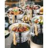 VEVOR Chafing Dish Buffet Set, 5 Qt 4 Pack, Stainless Steel Chafer with 4 Full Size Pan, Round Catering Warmer Server with Glass Lid Water Pan Folding Stand Fuel Holder, for Wedding Banquet, Gold(Gold)