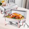 VEVOR Chafing Dish Buffet Set, 8 Qt 6 Pack, Stainless Steel Chafer with 6 Full Size Pans, Rectangle Catering Warmer Server with Lid Water Pan Stand Fuel Holder, for Weddings Parties Banquets, Silver(Rose Gold)