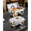 VEVOR Chafing Dish Buffet Set, 8 Qt 6 Pack, Stainless Steel Chafer with 6 Full Size Pans, Rectangle Catering Warmer Server with Lid Water Pan Stand Fuel Holder, for Weddings Parties Banquets, Silver(Gold)