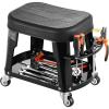 VEVOR Mechanic Stool Dual Storage Trays Rolling Stool and Garage Stool with Adjustable Height 23.6–29.5 in,Soft Waterproof Cushion 360° Swivel Casters 330 LBS Capacity Heavy Duty(Short Stool)