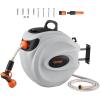 VEVOR Retractable Hose Reel, 65 ft x 5/8 inch, 180° Swivel Bracket Wall-Mounted, Garden Water Hose Reel with 9-Pattern Nozzle, Automatic Rewind, Lock at Any Length, and Slow Return System(84 ft)
