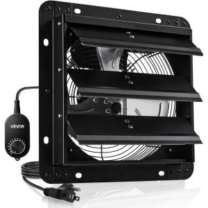 VEVOR 10” Exhaust Fan, Wall Mounted Attic Fan with Variable Speed controller, 900 CFM, Automatic Shutter, Ventilation and Cooling, Black(10 Inch Fan w/ Speed Controller)