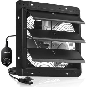 VEVOR 10” Exhaust Fan, Wall Mounted Attic Fan with Variable Speed controller, 900 CFM, Automatic Shutter, Ventilation and Cooling, Black(14 Inch Fan w/ Speed Controller)