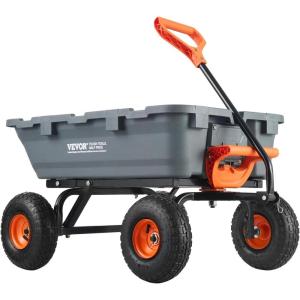 VEVOR 1200lbs 7Cu.Ft. Garden Dump Cart with 2-in-1 Convertible Handle and 13in All Terrain Wheels, Heavy Duty Poly Yard Dump Wagon Utility ATV Trailer Dump Cart Tow Behind for Lawn Mower Tractor(800lbs & Pneumatic Tires)