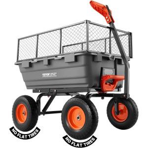 VEVOR 1200lbs 7Cu.Ft. Garden Dump Cart with 2-in-1 Convertible Handle and 13in All Terrain Wheels, Heavy Duty Poly Yard Dump Wagon Utility ATV Trailer Dump Cart Tow Behind for Lawn Mower Tractor(Upgraded 1200LBS & Flat Free Tires)