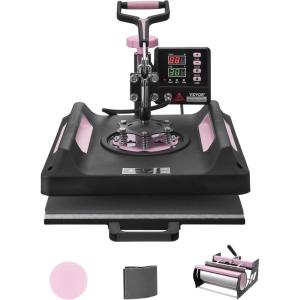 VEVOR 15×15 Heat Press Machine 8 in 1 Combo with 30 OZ Tumbler Press & Hat Press, Slide Out Heat Press Sublimation Machine for T-Shirts, Hats Caps Tumblers Glass Cans Mugs, and Plates (Light Green)(5 in 1 Pink-15×15-30OZ)