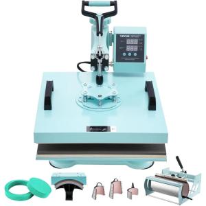 VEVOR 15×15 Heat Press Machine 8 in 1 Combo with 30 OZ Tumbler Press & Hat Press, Slide Out Heat Press Sublimation Machine for T-Shirts, Hats Caps Tumblers Glass Cans Mugs, and Plates (Light Green)(8in1-15×15-30OZ-Green)