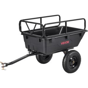 VEVOR 22 Cu.Ft 1600Lbs Steel ATV UTV Trailer Tow Behind Dump Cart, Heavy Duty Pull Behind Utility Dump Trailer for Lawn Mower Trailer Tractor Garden Yard with Removable Rear Panel(500Lbs&10cu.ft)