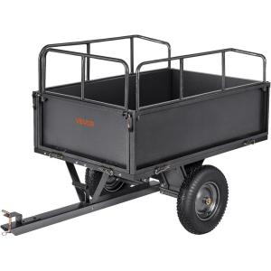 VEVOR 22 Cu.Ft 1600Lbs Steel ATV UTV Trailer Tow Behind Dump Cart, Heavy Duty Pull Behind Utility Dump Trailer for Lawn Mower Trailer Tractor Garden Yard with Removable Rear Panel(600Lbs&17cu.ft)
