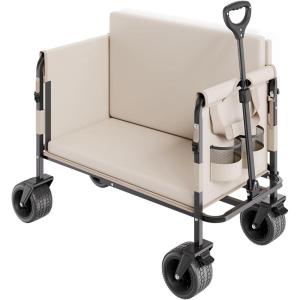 VEVOR 400L/450lbs Large Collapsible Double Decker Wagon, Foldable Heavy Duty Beach Wagon Cart with Big Wheels for Sand, Folding Utility Sports Cart for Camping Garden(550Lbs/220L)