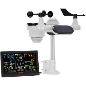 VEVOR 7-in-1 Wi-Fi Weather Station with APP, 7.5-Inch VA Display, Wireless Solar Powered Outdoor Sensor, Rain Gauge, Indoor Outdoor for Weather Forecast, Wind Speed, Temperature, Humidity, Rainfall(7-in-1 Wireless Weather Station)