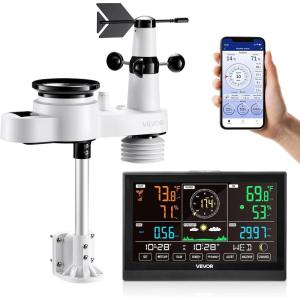 VEVOR 7-in-1 Wi-Fi Weather Station with APP, 7.5-Inch VA Display, Wireless Solar Powered Outdoor Sensor, Rain Gauge, Indoor Outdoor for Weather Forecast, Wind Speed, Temperature, Humidity, Rainfall(5-in-1 Wi-Fi with APP)