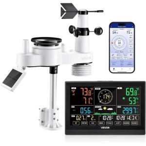 VEVOR 7-in-1 Wi-Fi Weather Station with APP, 7.5-Inch VA Display, Wireless Solar Powered Outdoor Sensor, Rain Gauge, Indoor Outdoor for Weather Forecast, Wind Speed, Temperature, Humidity, Rainfall(7-in-1 WiFi with APP)