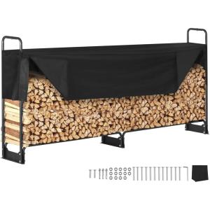 VEVOR 8.5FT Outdoor Firewood Rack with Cover, 102×14.2×46.1 in, Heavy Duty Firewood Holder & 600D Oxford Waterproof Cover for Fireplace, Patio, Indoor/Outdoor Log Storage Rack for 1/2 Cord of Firewood(8.5 FT)