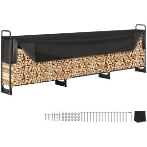 VEVOR 8.5FT Outdoor Firewood Rack with Cover, 102×14.2×46.1 in, Heavy Duty Firewood Holder & 600D Oxford Waterproof Cover for Fireplace, Patio, Indoor/Outdoor Log Storage Rack for 1/2 Cord of Firewood(12.7 FT)