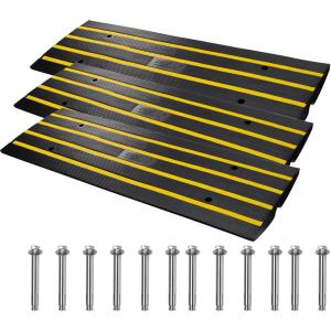 VEVOR Car Driveway Rubber Curb Ramp, 2 Pack 48.8-inch-Long Heavy Duty Low Profile Slope Ramps, 2.6’’ Rise, 33069 lbs Load Capacity, Reflective Safety Strips, for Vehicles, RVs, and Wheelchairs(48.4-inch-Long-3pc)