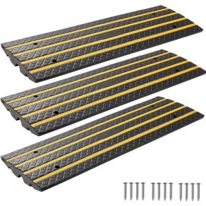 VEVOR Car Driveway Rubber Curb Ramp, 2 Pack 48.8-inch-Long Heavy Duty Low Profile Slope Ramps, 2.6’’ Rise, 33069 lbs Load Capacity, Reflective Safety Strips, for Vehicles, RVs, and Wheelchairs(3-Pack(4FT-long))