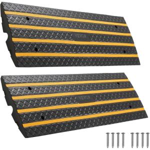 VEVOR Car Driveway Rubber Curb Ramp, 2 Pack 48.8-inch-Long Heavy Duty Low Profile Slope Ramps, 2.6’’ Rise, 33069 lbs Load Capacity, Reflective Safety Strips, for Vehicles, RVs, and Wheelchairs(48.8-inch-Long (2 Pack))