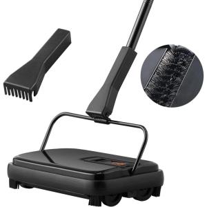 VEVOR Carpet Sweeper, 7.87 in Sweeping Paths, Floor Sweeper Manual Non Electric, 300 ml Dustbin Capacity with Comb for Home Office Rugs Hardwood Surfaces Wood Floors Laminate, Cleans Dust Pet Hair(Black)